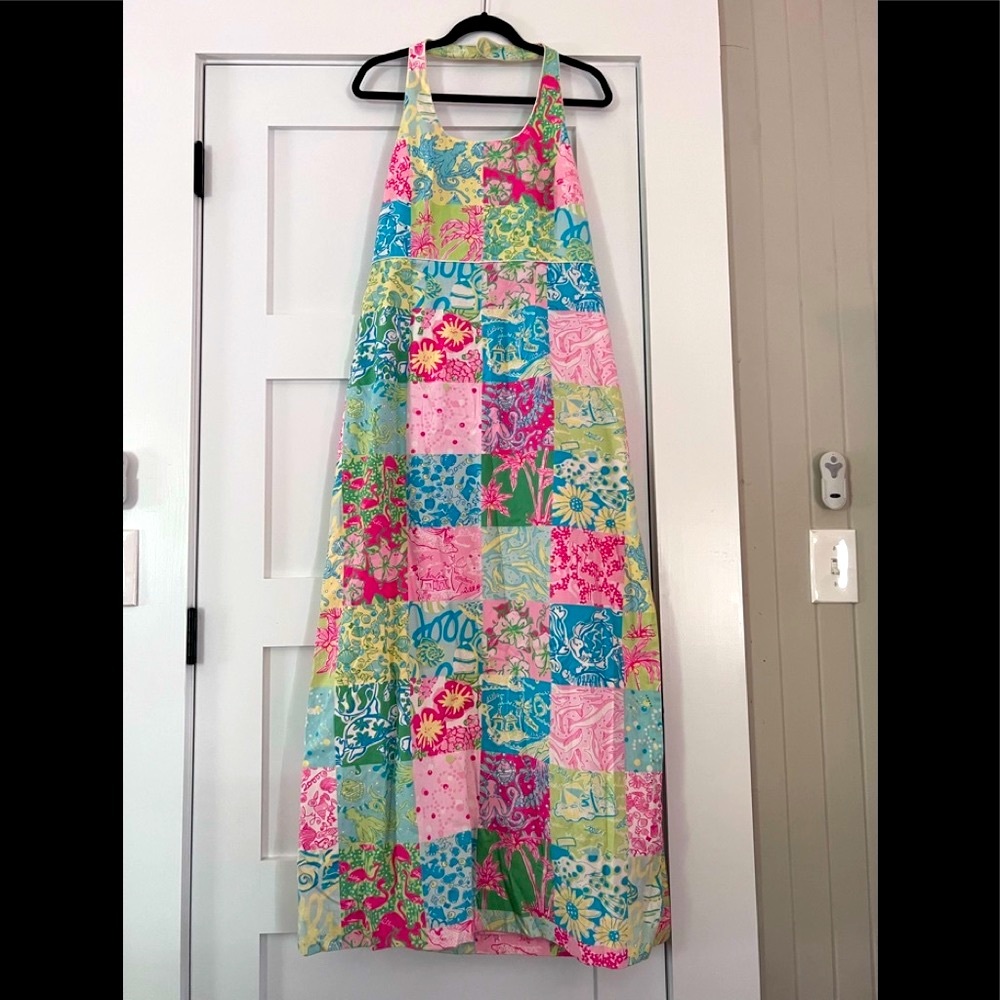 Lilly Pulitzer full length Halter hostess gown dress millennium patchwork RARE